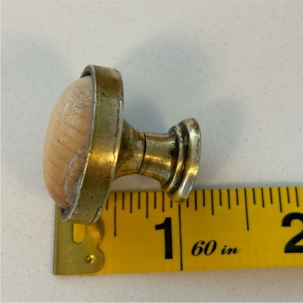 SET of SIX brass and wood drawer knobs pulls round handles brass wood inset knob - Picture 12 of 12